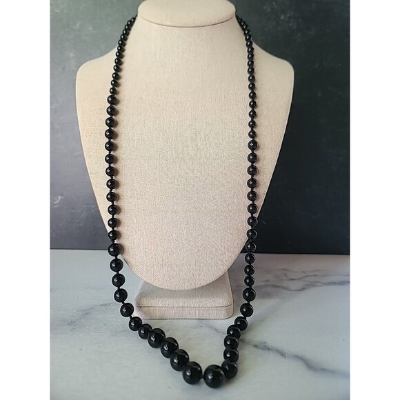 Artisan Onyx Graduated Ball Bead Necklace Vintage - Picture 3 of 10